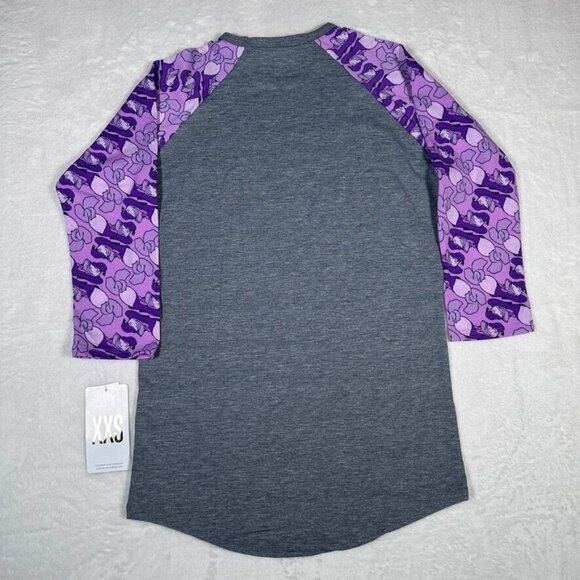 LuLaRoe Women's Randy XXS Shirt Raglan Donald Duck Grey Purple Disney Unicorn - Picture 5 of 7